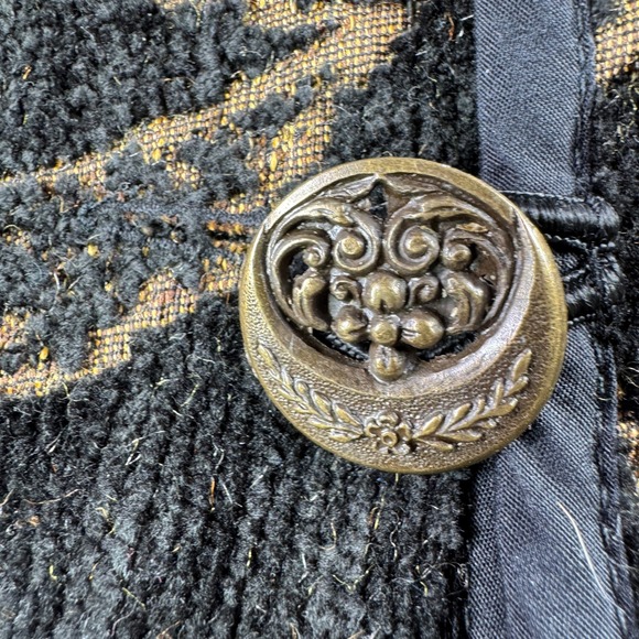 Vintage Floral Asian Jacket Women L Black Gold Carpet Velvet Tapestry Coat - Picture 7 of 8